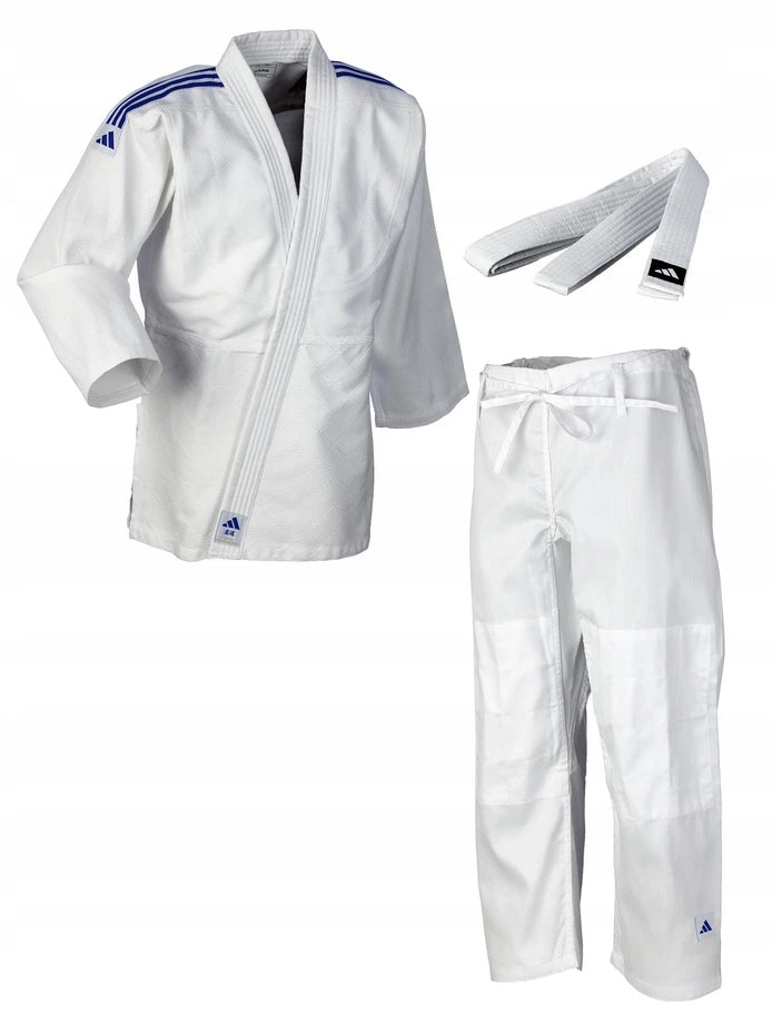 Adidas JU kimono s modrými pásmi Club 350g, biele