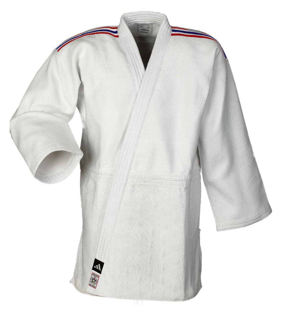 Adidas JU kimono z reprezentančnimi trakovi IJF Champion III 730g, belo