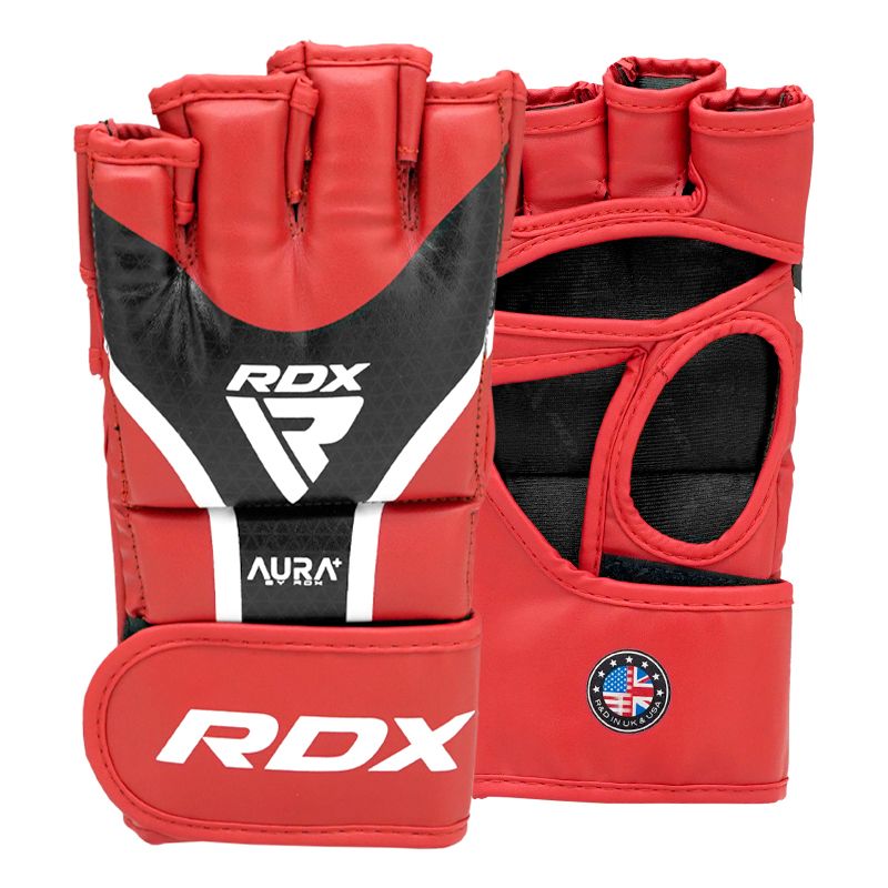 RDX grapplingové rukavice Aura plus T-17, červeno-čierne